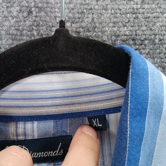 7Diamonds Shirt Mens XL Multi Striped Cotton Wrinkle Resistant Pleated Button Up - Picture 7 of 16